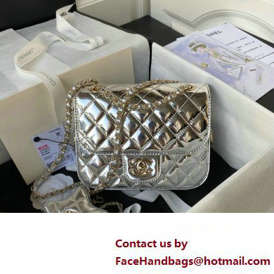 chanel Metallic Mirror Calfskin, Metallic Lambskin  &  Gold-Tone Metal Mini Flap Bag  &  Star Coin Purse AS4647 silver 2024